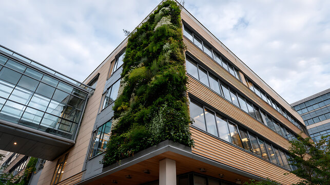 Innovative green wall design on a modern office building promotes sustainable business practices and eco friendly architecture for a healthier planet now - Powered by Adobe