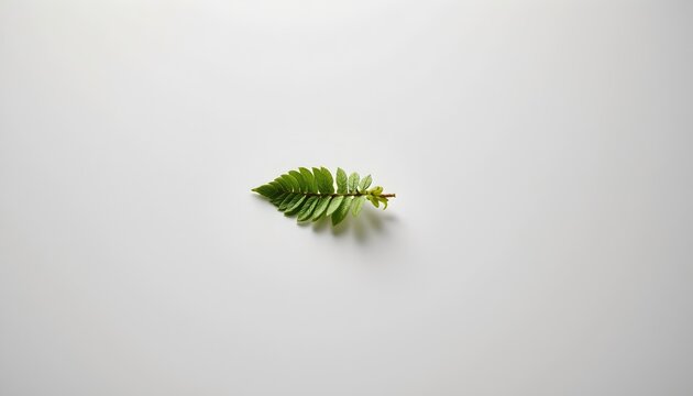 A single, curved leaf against a white background, with a soft gradient transitioning to a beige or light tan at the bottom