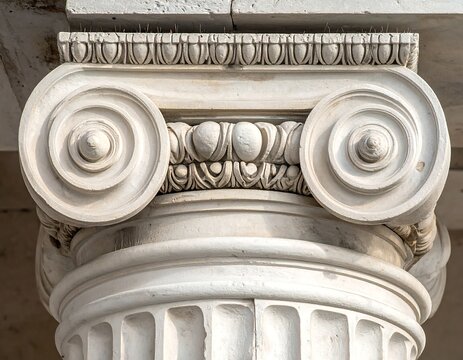 Close-up of a detailed, classical Ionic column capital