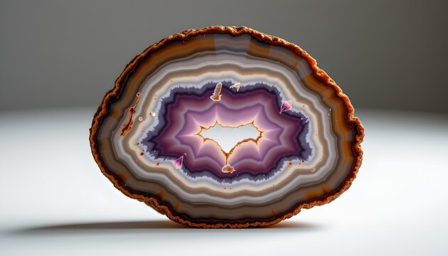 A unique, intricately detailed piece of geode shaped art, resembling natural crystal formations, resting on a contrasting surface.