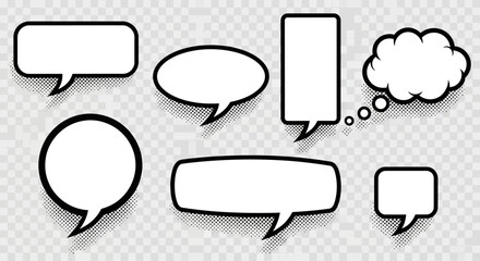 A versatile set of blank white speech bubbles and thought clouds. Vector illustration of empty comic dialogue boxes for communication © Hussnain