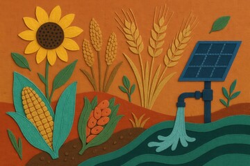 Fototapeta premium Ecological Farming Integration with Renewable Energy Using Sustainable Practices to Enhance Crop Yield Featuring Sunflower Corn and Solar Technology