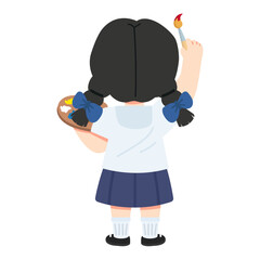 Girl Artist with Palette and Paintbrush