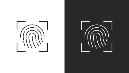 Minimalist line art illustration of a thumbprint pattern inside a dotted square crop. Represents biometric security login and user confirmation.