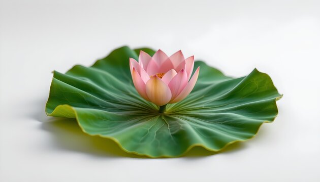 A lily pad with a vibrant pink flower resting atop it. The water lily is submerged in a light green pool of water. In the background, there's a faint depiction of another similar lily pad and water.