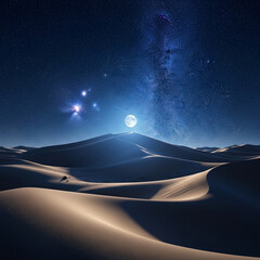 밤 사막의 청명한 달하늘