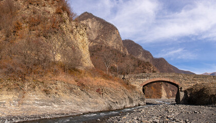 Old Ulu Bridge in Gakh. Azerbaijan.
