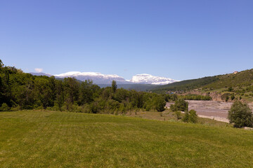 A beautiful view of the Shahdag Mountains lightly covered with snow. Qusar district. Azerbaijan.