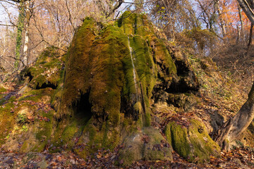 Beautiful mossy waterfall Mamyrly in Ilisu.