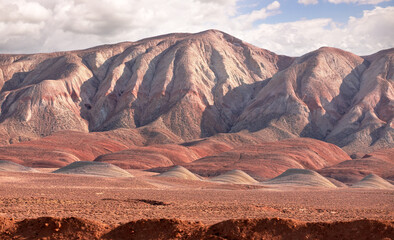 Beautiful mountains with red soil in Khizi. Azerbaijan.