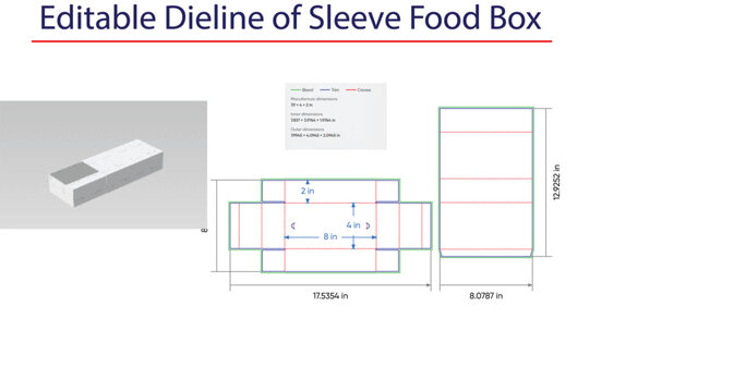 Editable Dieline of Sleeve Food Box sleeve box template
