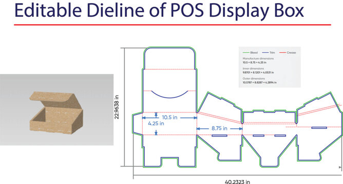 POS Display Box Dieline and 3D Model packaging cardboard