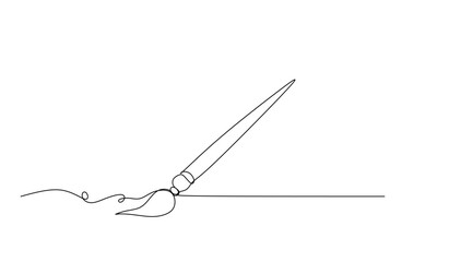 Paint brush in one continuous line art illustration  Single line art paint brush. Vector illustration