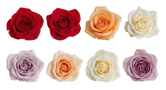 Variety Of Colorful Rose Blooms Isolated On Black Background