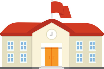 Illustration of a School Building With a Flag