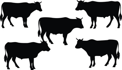 A simple black silhouette illustration depicts a small group of grazing cows