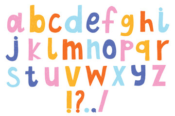 Colorful hand draw alphabet. Doodle letters.