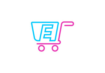 letter e shopping cart outline logo vector icon