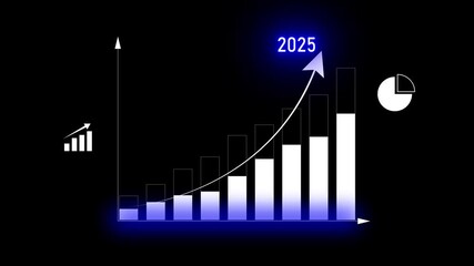 Changes in new planning, Hand using laptop with number 2025 new year, start new year concept digital trends,industry and business trend, strategy, investment, Motion graphics of business graph