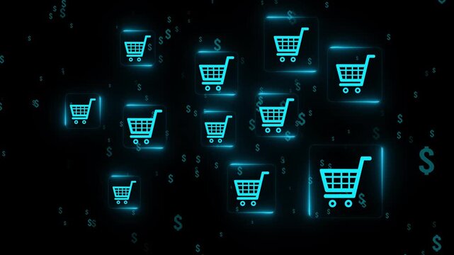 Online shopping icon animation background concept, marketplace website with virtual interface of online Shopping cart part of the network, Online shopping business with selecting shopping cart