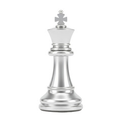 Fototapeta premium Elegant silver chess king piece against a simple transparent background setting for various design