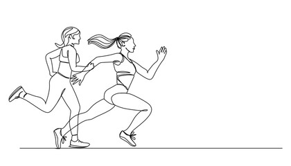 Woman running in sportswear in one line art style. Woman drawing with editable black stroke on white background. Vector illustration.