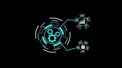 Digital interface with gears chart and lock icons in cyan and white technology futuristic - Powered by Adobe
