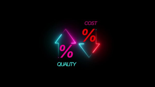 Quality and cost control concept on transparent background. Successful organization strategy and management quality control. Percentage icon of quality with up arrow and cost with down