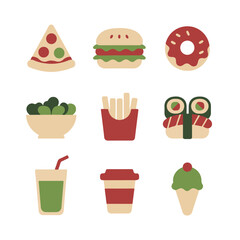 Bold Flat Food Icons Set with Minimal Rounded Forms