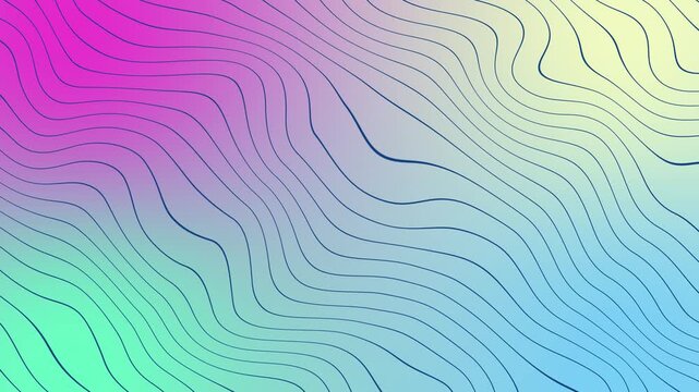 Pink mint cyan yellow gradient background with thin minimalist abstract wavy lines flowing smoothly across the scene
