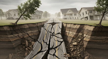Earthquake Aftermath A Road Destroyed by Seismic Activity