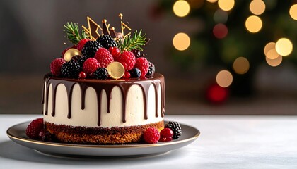クリスマスのベリーケーキと祝祭の飾り / Christmas berry cake with festive decoration
