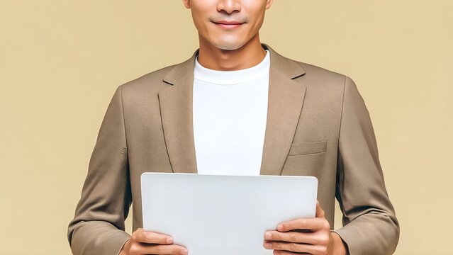 Gold-Gray Suit on Beige Background, Ready for Presentation