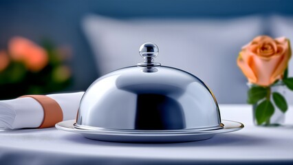 In‑Room Dining on White Linen with Orange Rose