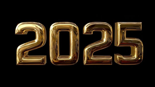 2025 happy new year 3d number gold on black background