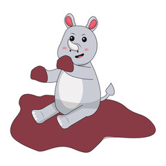 Baby Rhino Cartoon Character. Isolated on White Background