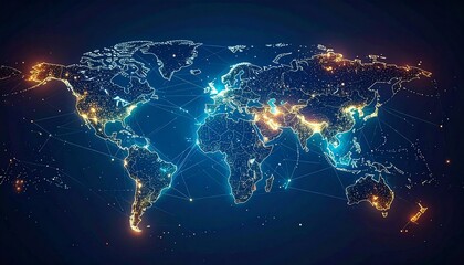 Global network visualization with glowing dots and connected lines