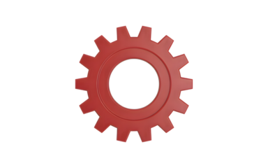 Red gear isolated on transparent background