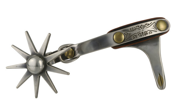Western cowboy spur with starburst rowel isolated on transparent background