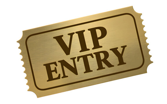 Golden vip entry ticket isolated on transparent background