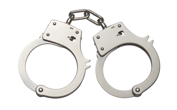 Metal handcuffs isolated on transparent background