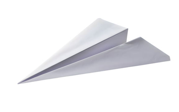 Simple white paper airplane isolated on transparent background