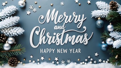 Merry Christmas and Happy New Year greeting with festive elements
