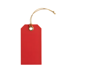 Red rectangular paper tag with string isolated on transparent background