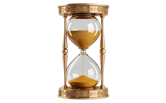 Antique brass hourglass with golden sand isolated on transparent background - Powered by Adobe
