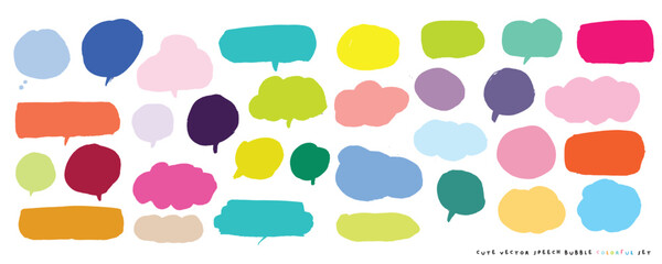 Cute doodle vector speech bubble colorful set,Hand drawn set of speech bubbles with handwritten for book ,card, business, poster design. Vector illustration design for fashion fabrics, cute doodle