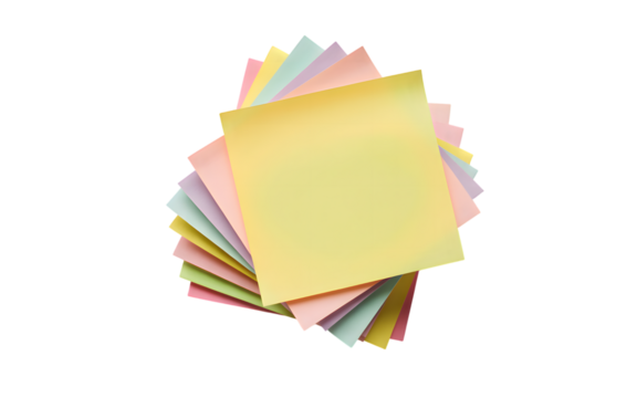 Stack of colorful sticky notes isolated on transparent background