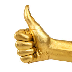 Golden thumbs up hand gesture of approval success
