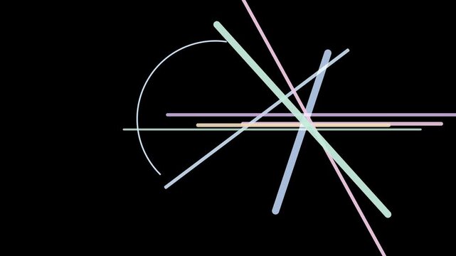 A dynamic composition of pastel lines intersects against a stark black backdrop, creating a visually striking and modern abstract artwork with a minimalist approach