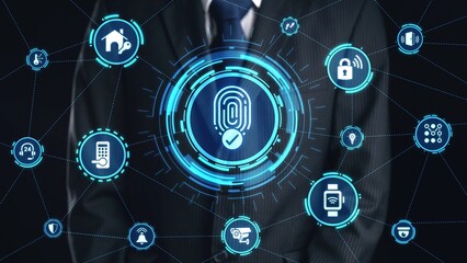 Home security icons show smart home, surveillance, and safety devices. Home security ensures...